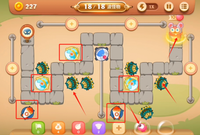 保卫萝卜3集市44关怎么达到关卡全清2